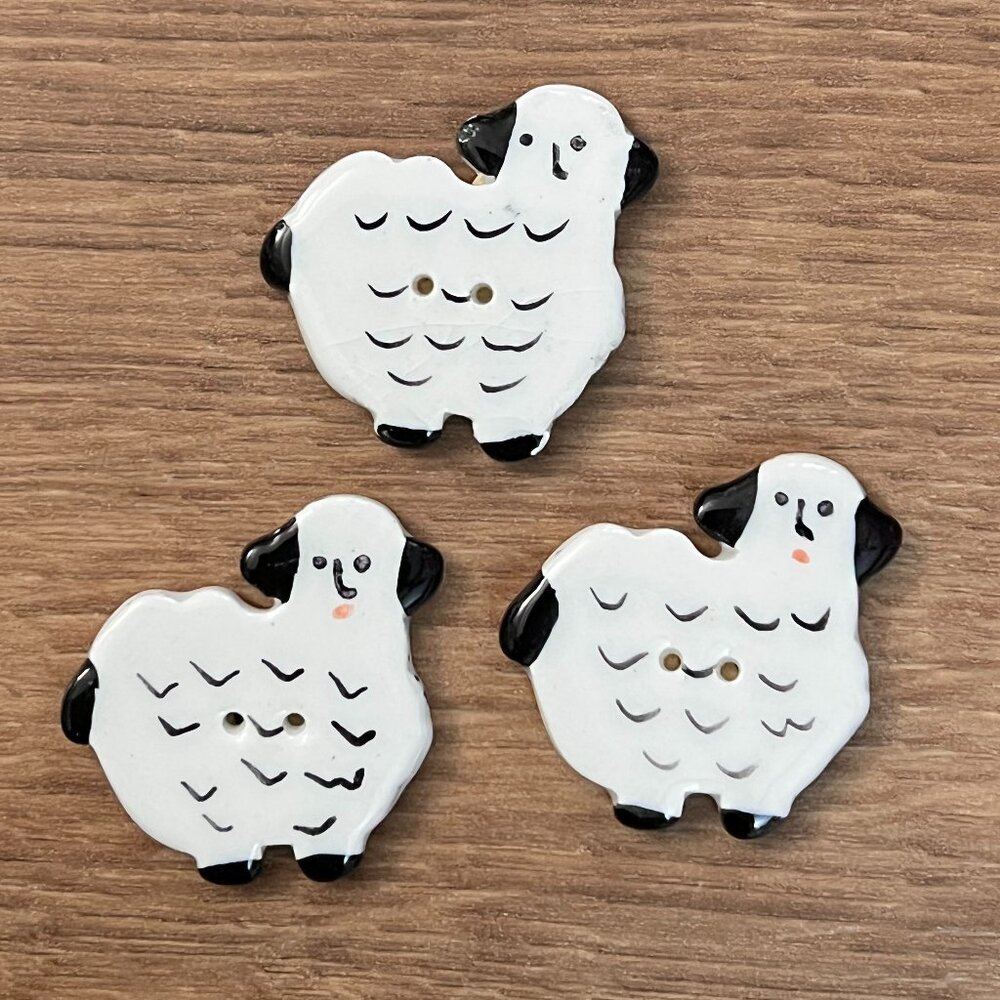 Vintage Ceramic Sheep Buttons Handmade (3)